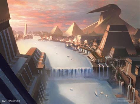 Island 3 Amonkhet Mtg Art Water Flows From The Various Towers