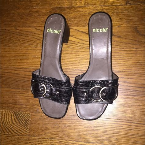 Nicole Shoes Nicole Black Buckle Mules Slides High Heels Size 8
