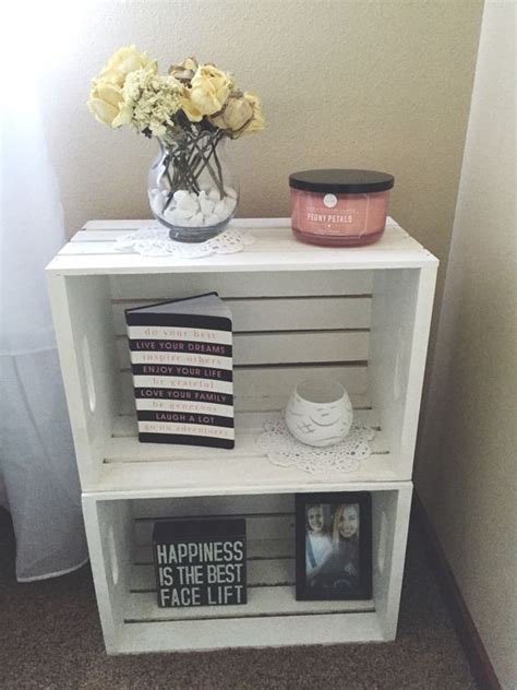 Wood crate nightstand, country style, white washed, end tables, college dorm room end tables painted wooden crates, used as end tables in your living room or dining room or night stands in bedrooms. Crates, Diy nightstand and Michael o'keefe on Pinterest