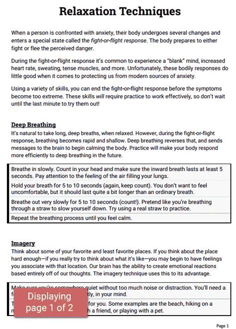 Relaxation Techniques Worksheet Therapist Aid Relaxation