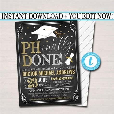 Search for phd graduation gift with us. Editable PhD Graduation Invitation Doctorate Graduate ...
