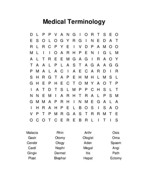 Medical Terminology Word Search