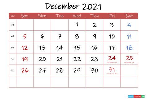 Printable December 2021 Calendar With Holidays Template Ink21m36