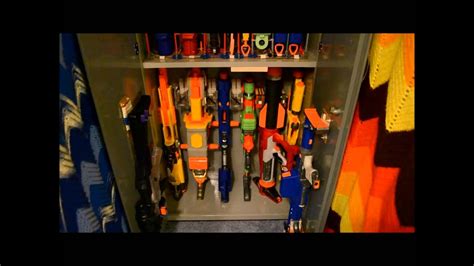 Nerf board made from a peg board nerf gun cabinet. My Nerf Gun Collection Cabinet - YouTube