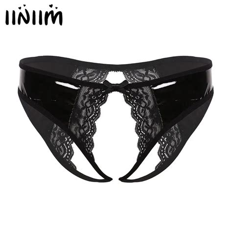 iiniim womens femme open crotch butt hole sissy panties leather crotchless lace cheeky hipster