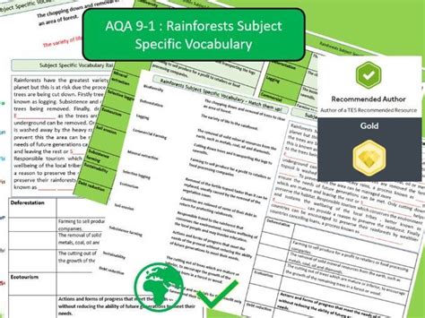 Aqa 9 1 Gcse Geography Tropical Rainforests Key Vocabulary Literacy