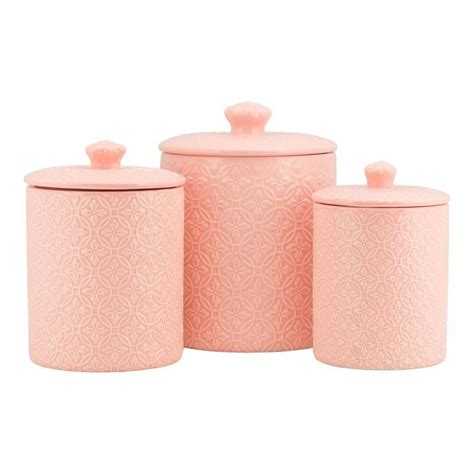 10 Strawberry Street Hampton Embossed 3 Pieces Ceramic Canister Set