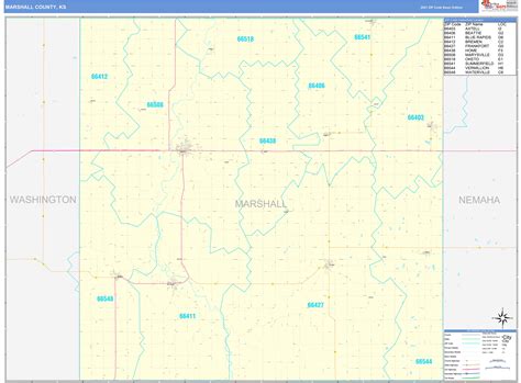 Marshall County, KS Zip Code Wall Map Basic Style by MarketMAPS