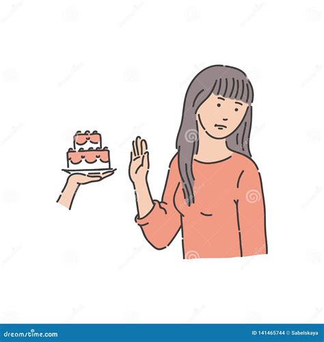 Vector Redhead Woman Refuses To Eat Piece Of Cake Stock Vector Illustration Of Character