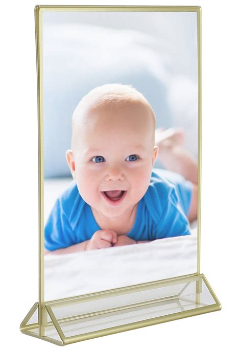 super star quality clear acrylic 2 sided frames with gold borders and vertical stand pack of 6