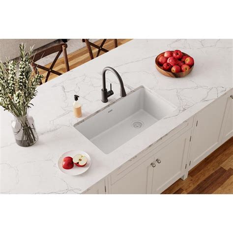 Elkay Quartz Classic White Quartz In Single Bowl Undermount Kitchen