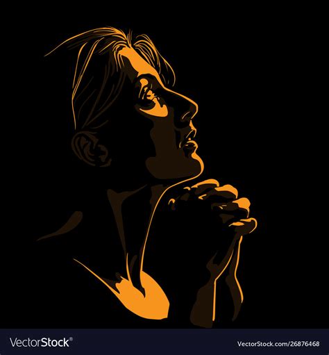 Woman Praying Girl Portrait Silhouette In Contrast