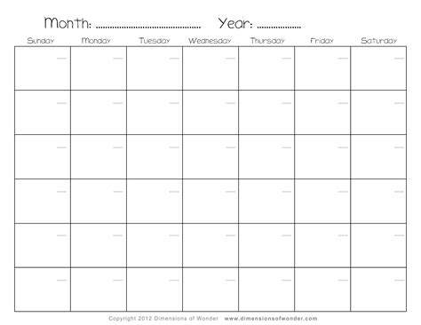 013 Blank Monthly Calendar Template Free Printable Free Printable