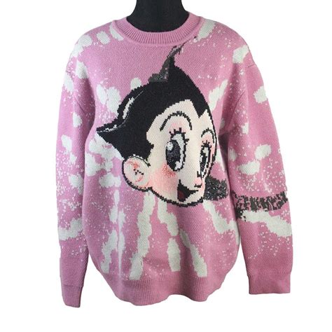 Womens Anime Character Sweater Jacquard Knitted Round Neck Long