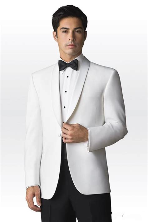Tuxedos White Jacket Black Trousers Groomsmen Men Wedding Suits Prom Western Style Clothes