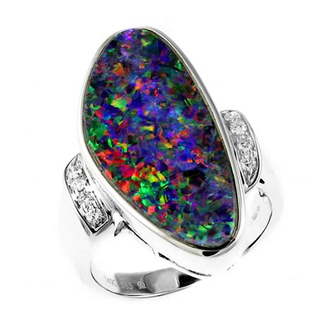 14ct White Gold 596ct Opal Doublet And 010ct Diamond Ring Jewellery