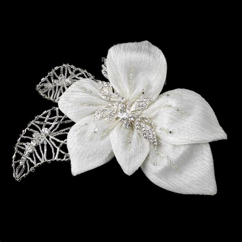 Ravishing Silver And Ivory Bridal Flower Hair Clip Elegant Bridal Hair