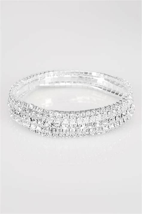 5 Pack Silver Diamante Stretch Bracelet