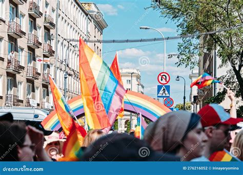 lgbt parade pride month in warsaw activists gay lesbians trans hetero people in lgbt pride