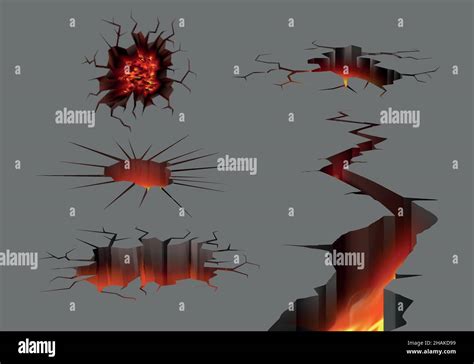 Earthquake Ground Cracks Realistic Set With Isolated Images With