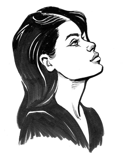 Premium Photo Beautiful Brunette Woman Ink Black And White Drawing