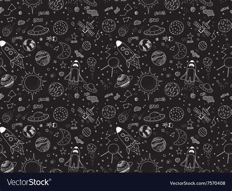 Seamless Pattern Cosmic Objects Set Hand Drawn Vector Image