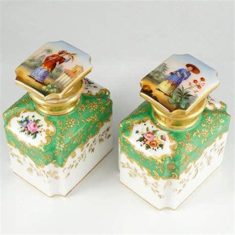 Pair Antique French Tea Caddies Hand Painted Paris Porcelain