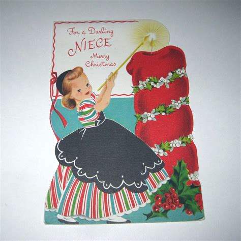 Vintage Glittered Christmas Greeting Card With Sweet Little Etsy