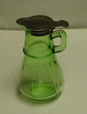 Vintage Hazel Atlas Green Depression Glass Syrup Pitcher With Metal Lid