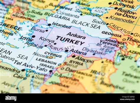 Close Up Of A World Map With Turkey In Focus Stock Photo Alamy