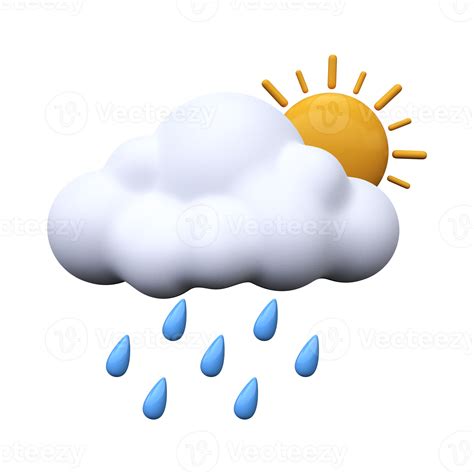 Sunny and rainy day. Weather forecast icon. Meteorological sign. 3D
