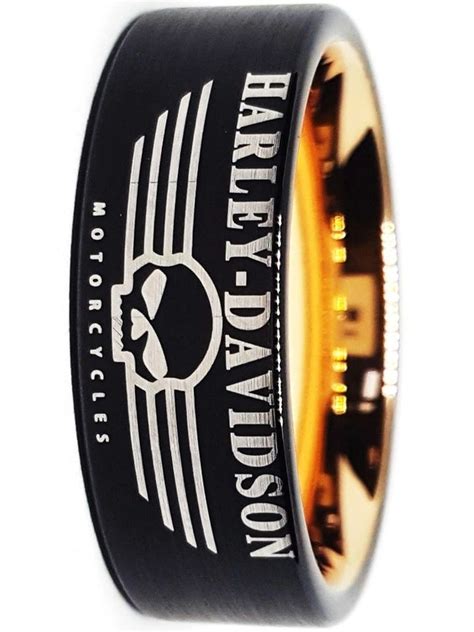 Harley Davidson Ring 8mm Black Rose Gold Tungsten Ring Harleydavidson