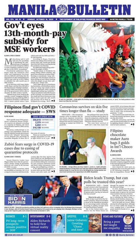 Manila Bulletin October 19 2020 Newspaper Get Your Digital Subscription