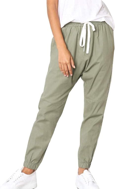 Runyue Women Ankle Pants Elastic Waist Casual Cargo Trousers Uk Clothing