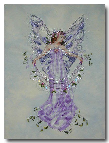 Stitched on 32 count chestnut linen by wichelt imports. Adia the Garden Fairy by Nora Corbett, Mirabilia ...