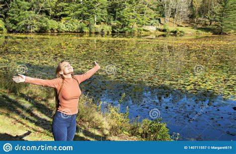 Happy Girl Enjoying Life Outdoors Stock Image Image Of Landscape