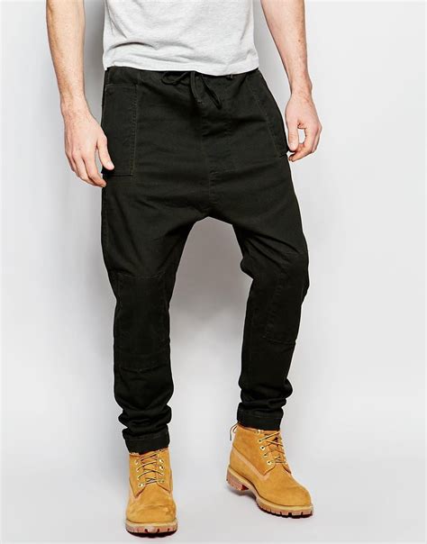 Asos Drop Crotch Trousers In Twill With Oil Wash At Asos Com Drop
