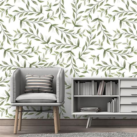 Wallpaper Accent Wall Nursery Wallpaper Leaf Wallpaper Green