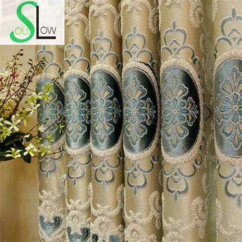 Slow Soul Blue Coffee Luxury European Style Curtains Jacquard Gold