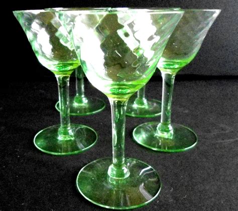 Vintage Green Vaseline Wine Glasses Swirl Design
