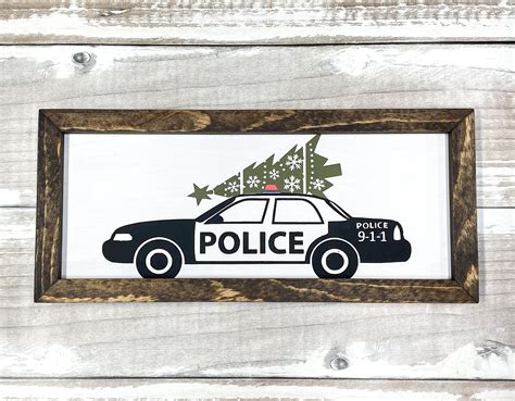 Police Car Christmas Tree Wood Sign Police Car Policeman Etsy