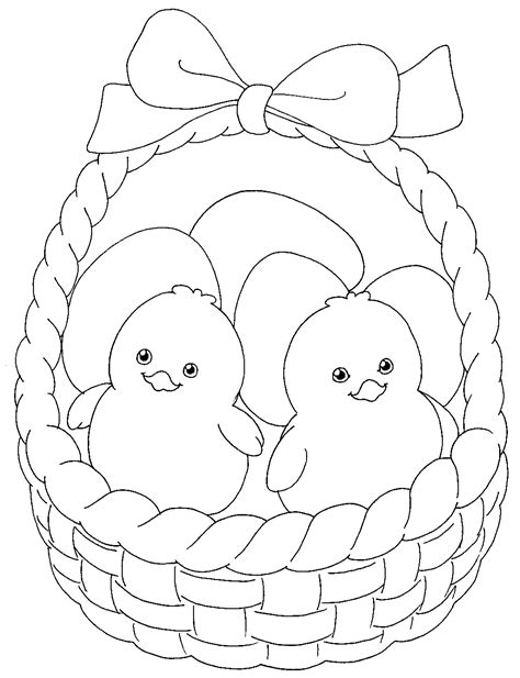 Easter Colouring Cute Easter Chicks In A Basket To Colour