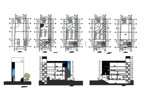 Multi Level Luxuries Hotel Elevation Section And Floor Plan Details