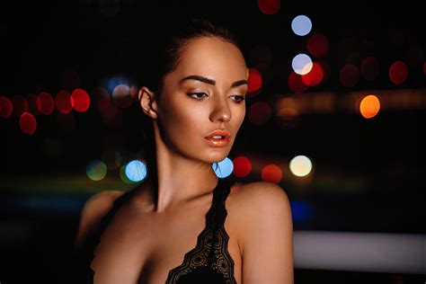 4k Night Ebalin Lights Portrait Hairstyle Glare Makeup Nika In Black Bokeh Model