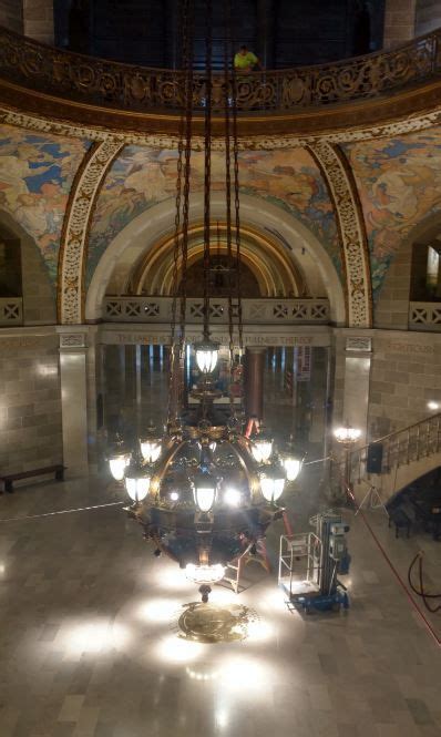 Cleaning The Chandelier In The Missouri State Capitol
