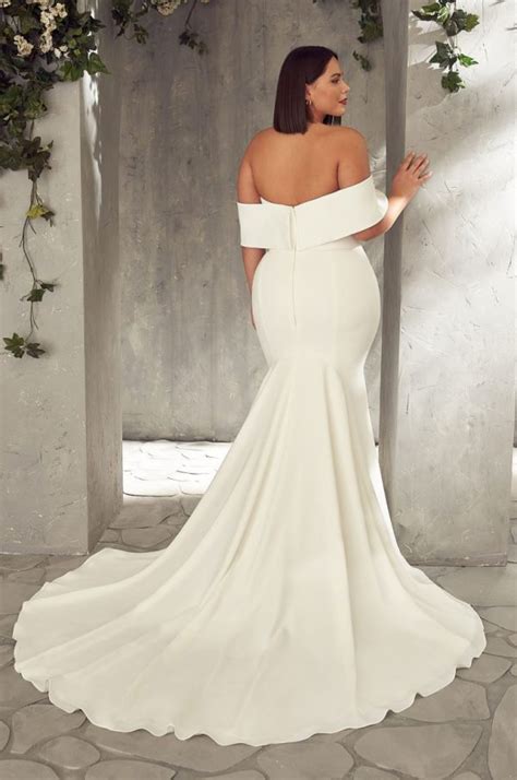 Crepe Off The Shoulder Fit And Flare Wedding Dress Kleinfeld Bridal