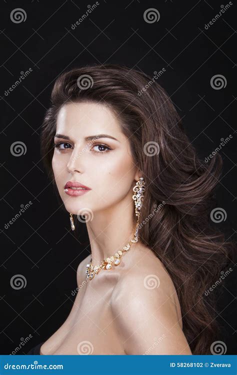 Portrait Of A Beautiful Brunette Girl With Luxury Stock Photo Image