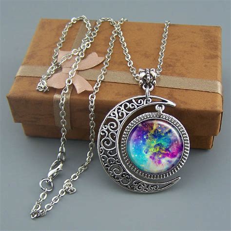 A Perfect Gift Nebula Necklace Moon Charm Jewelry Galaxy Resin Pendant