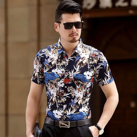New Arrival 2017 Mens Floral Shirt Summer Fashion Printing Male Short
