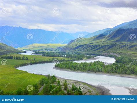 The Riverbed Of The Katun River Among The Mountains Stock Photo Image
